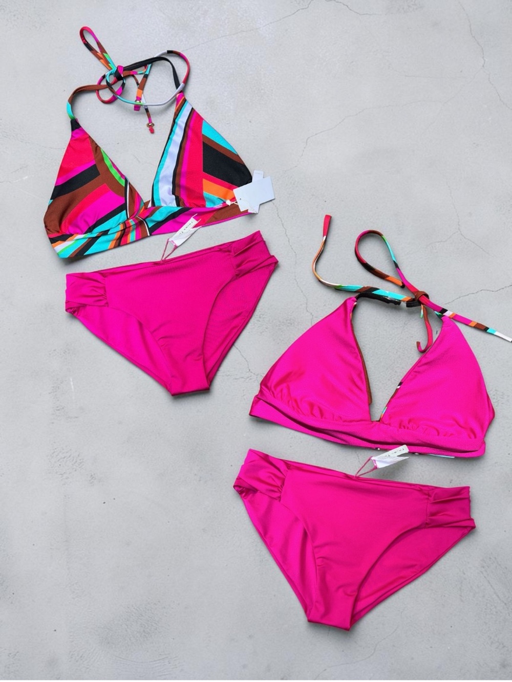 🌻NEW w/tag Trina Turk Reversible Halter Top + Fuchsia Bottoms Bikini Set Size 6